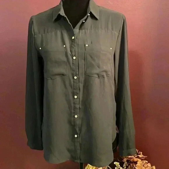 H&M Black semi-Sheer Button Up Women’s 4 Blouse - Picture 1 of 9
